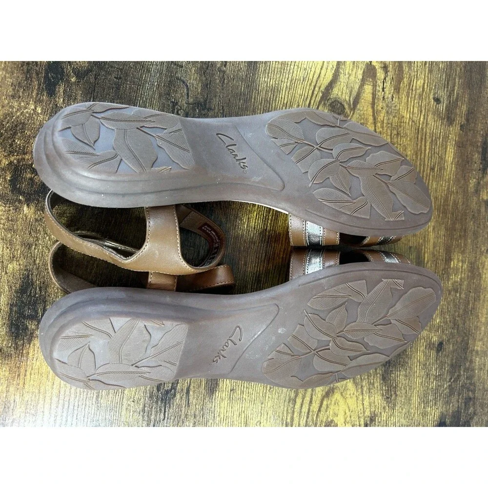 Collection By Clarke’s Ada Mist Women’s Sz 9 Leather Brown Silver Sandals